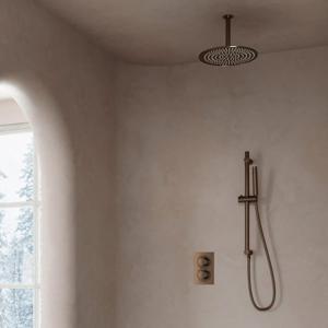 Regendouche set SaniClear Antique | Inbouw | 30 cm | Thermostaatkraan | Incl.Inbouwdeel | 2-weg | Rond | Verouderd messing
