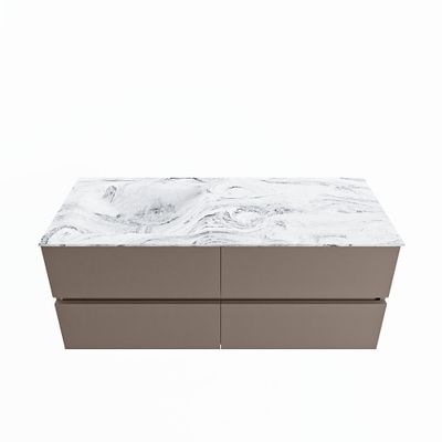 MONDIAZ VICA-DLUX 120cm badmeubel onderkast Smoke 4 lades. Inbouw wastafel CLOUD links 1 kraangat, kleur Glace.