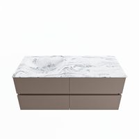 MONDIAZ VICA-DLUX 120cm badmeubel onderkast Smoke 4 lades. Inbouw wastafel CLOUD links 1 kraangat, kleur Glace.