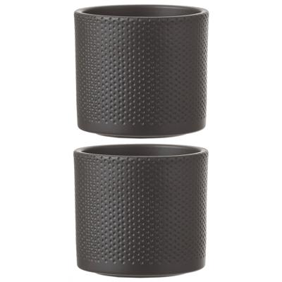 Mica Decorations Bloempot - 2x stuks - grijs - relief - keramiek - 21 cm