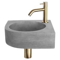 Differnz Cleo fonteinset beton donkergrijs - kraan gebogen - 31.5 x 31.5 x 10 cm - mat goud