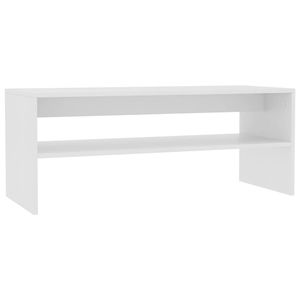 The Living Store Salontafel Scandinavisch - 100x40x40 cm - Met schap - Wit - Bewerkt hout