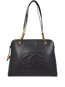 CHANEL Pre-Owned sac cabas en cuir à logo CC cousu (1995) - Noir