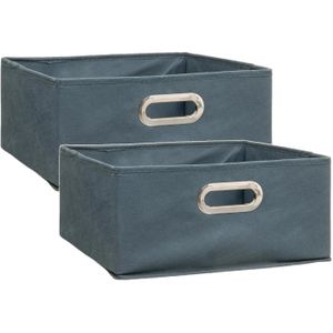 Set van 4x stuks opbergmand/kastmand 14 liter grijsblauw linnen 31 x 31 x 15 cm