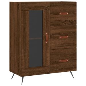 The Living Store Dressoir Vintage Bruineiken - 69.5 x 34 x 90 cm - Bewerkt Hout - Metaal - Glas