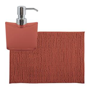 MSV badkamer droogloop mat/tapijtje - 50 x 80 cm - en zelfde kleur zeeppompje 260 ml - terracotta