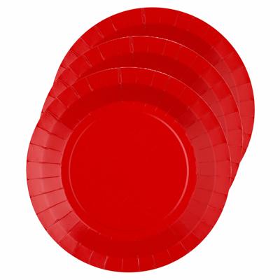 Feest gebaksbordjes - rood - 10x - karton - 17 cm - rond - kartonnen feestbordjes