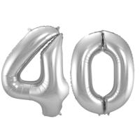Folat Verjaardag Leeftijd folieballonnen - 40 jaar - zilver - 86 cm - cijferballon groot