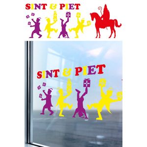 Sint en Piet gekleurde zelfklevende raamsticker 90 x 32 cm   -