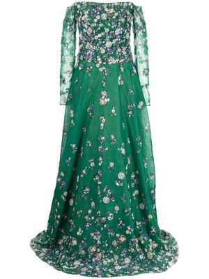 Saiid Kobeisy robe ornée de perles à épaule dénudées - Vert