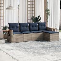 5-delige Loungeset met kussens poly rattan grijs