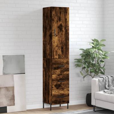 Hoge kast 34,5x34x180 cm bewerkt hout gerookt eikenkleurig