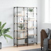 Boekenrek 100x32x170 cm bewerkt hout en ijzer sonoma eikenkleur