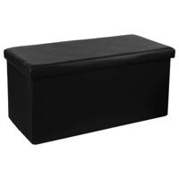 Atmosphera Poef/hocker - zwart - PU/MDF - 76 x 38 x 38 cm - opvouwbaar - opbergbox