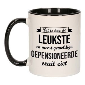 Hoe de leukste gepensioneerde eruitziet mok / beker wit met zwart bedankt cadeau collega 300 ml