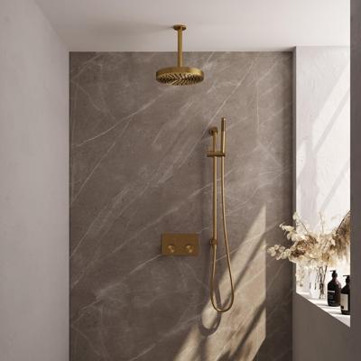BRAUER Stripe Thermostatische Inbouw Regendouche - drukknoppen - SET 33 - 25cm douchekop - plafondarm - staaf handdouche - doucheslang - geïntegreerde glijstang - goud geborsteld PVD 5-GG-429
