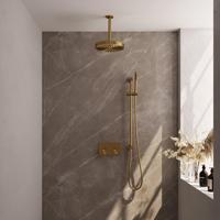 BRAUER Stripe Thermostatische Inbouw Regendouche - drukknoppen - SET 33 - 25cm douchekop - plafondarm - staaf handdouche - doucheslang - geïntegreerde glijstang - goud geborsteld PVD 5-GG-429