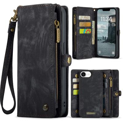 Caseme iPhone 16e hoesje - Vintage 2 in 1 portemonnee -Zwart