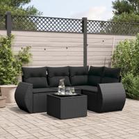 5-delige Loungeset met kussens poly rattan zwart