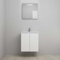 On-Line Badkamermeubelset - 60 cm - Voorgemonteerd - Greeploos 2 Deuren - Acryl Wastafel - 1 Kraangat - Spiegel met LED-Verlichting - Hoogglans Wit