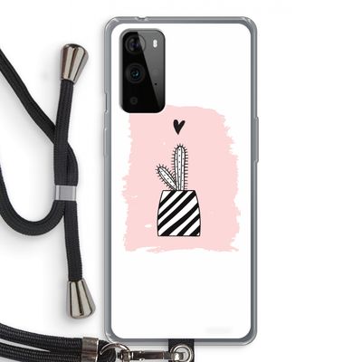 Zwart-wit cactus: OnePlus 9 Pro Transparant Hoesje met koord