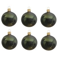 6x Glazen kerstballen glans donkergroen 8 cm kerstboom versiering/decoratie   -