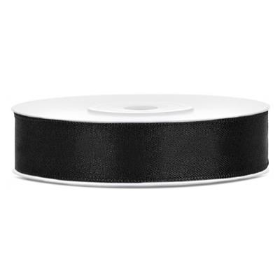 Decoratie satijn sierlint - zwart - 12 mm x 25 meter - Cadeaulint satijnlint
