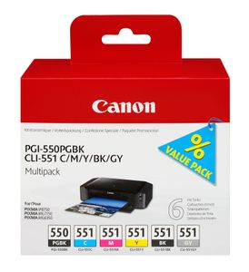 Canon PGI-550PGBK + CLI551 (PGBK/C/M/Y/BK/GY) inktcartridge 6 stuk(s) Origineel Foto zwart, Foto cyaan, Foto grijs, Foto magenta, Zwart, Fotogeel