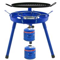 Camping gasgrill/grillplaat 3-in-1 blauw incl. 2x gas navulling schroefventiel 500 gram - thumbnail