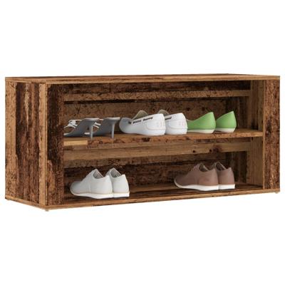 Schoenenbank 100x35x45 cm bewerkt hout oud houtkleurig