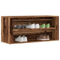 Schoenenbank 100x35x45 cm bewerkt hout oud houtkleurig