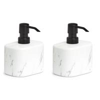 Zeeppompje/dispenser keramiek - 2x - wit marmer look - 8 x 13 cm