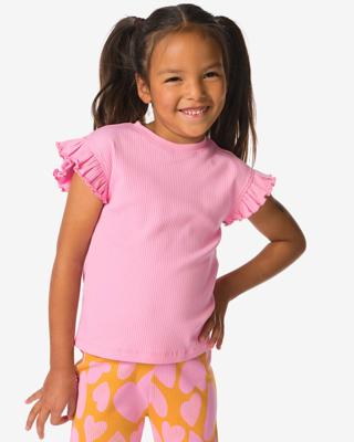 HEMA Kinder T-shirts rib bloemen - 2 stuks roze (roze)