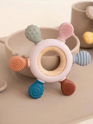 1pc Silicone Baby Teether, Wooden Rudder Shaped Teething Ring, Sensory Training Newborn Chewing Toy, Dental Care Teething Toy For Infants Baby Pink / one-size