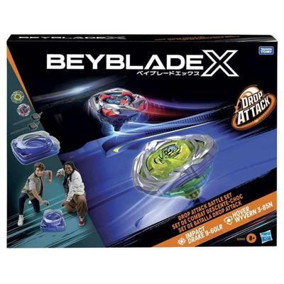 Beyblade X Drop Attack Battle-set met Beystadium, 2 rechtsdraaiende speeltollen en 2 launchers