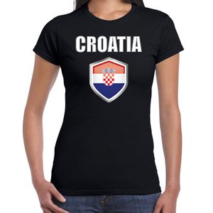 Kroatie landen supporter t-shirt met Kroatische vlag schild zwart dames