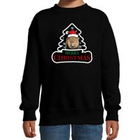 Dieren kersttrui leeuw print - zwart - kinderen - Foute leeuwen kerstsweater