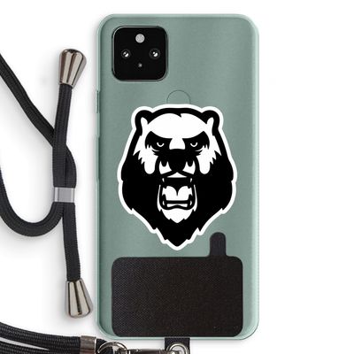 Angry Bear (white): Pixel 5a 5G Transparant Hoesje met koord