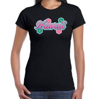 Hawaii zomer t-shirt zwart met bloemen voor dames