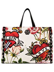 Philipp Plein sac cabas Love en toile - Blanc