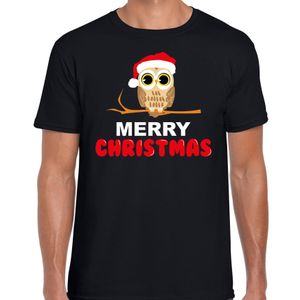 Leuk dieren Kerst t-shirt Christmas uil zwart voor heren