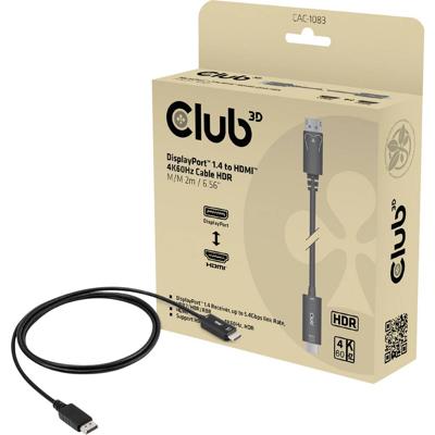 club3D CAC-1083 DisplayPort / HDMI Adapterkabel [1x DisplayPort stekker - 1x HDMI-stekker] Zwart 2.00 m