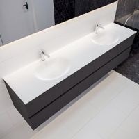 Mondiaz Vica Moon badmeubel antraciet mat 200 cm 4 lades solid surface dubbele spoelbak 2 kraangaten