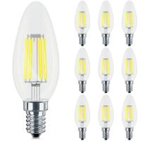 Voordeelpak 10x LED Lamp E14 Kaars Filament - Brinton - Helder 4W 470lm - 830 Warm Wit 3000K - C35 - CLR - Dimbaar | Vervangt 40W