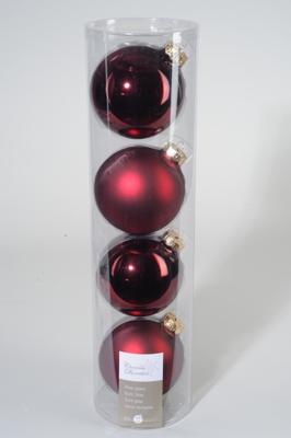 4 kerstballen ossenbloed glans-mat 100 mm - Ksd