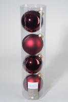 4 kerstballen ossenbloed glans-mat 100 mm - Ksd