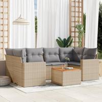 7-delige Loungeset met kussens poly rattan gemengd beige