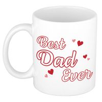 Best dad ever mok / beker wit met rode hartjes - cadeau papa - Vaderdag / verjaardag - feest mokken