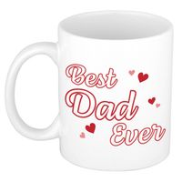 Best dad ever mok / beker wit met rode hartjes - cadeau papa - Vaderdag / verjaardag - feest mokken - thumbnail