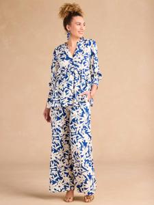 Ruime zwangerschapsbroek met bloemenprint ENVIE DE FRAISE met band koningsblauw